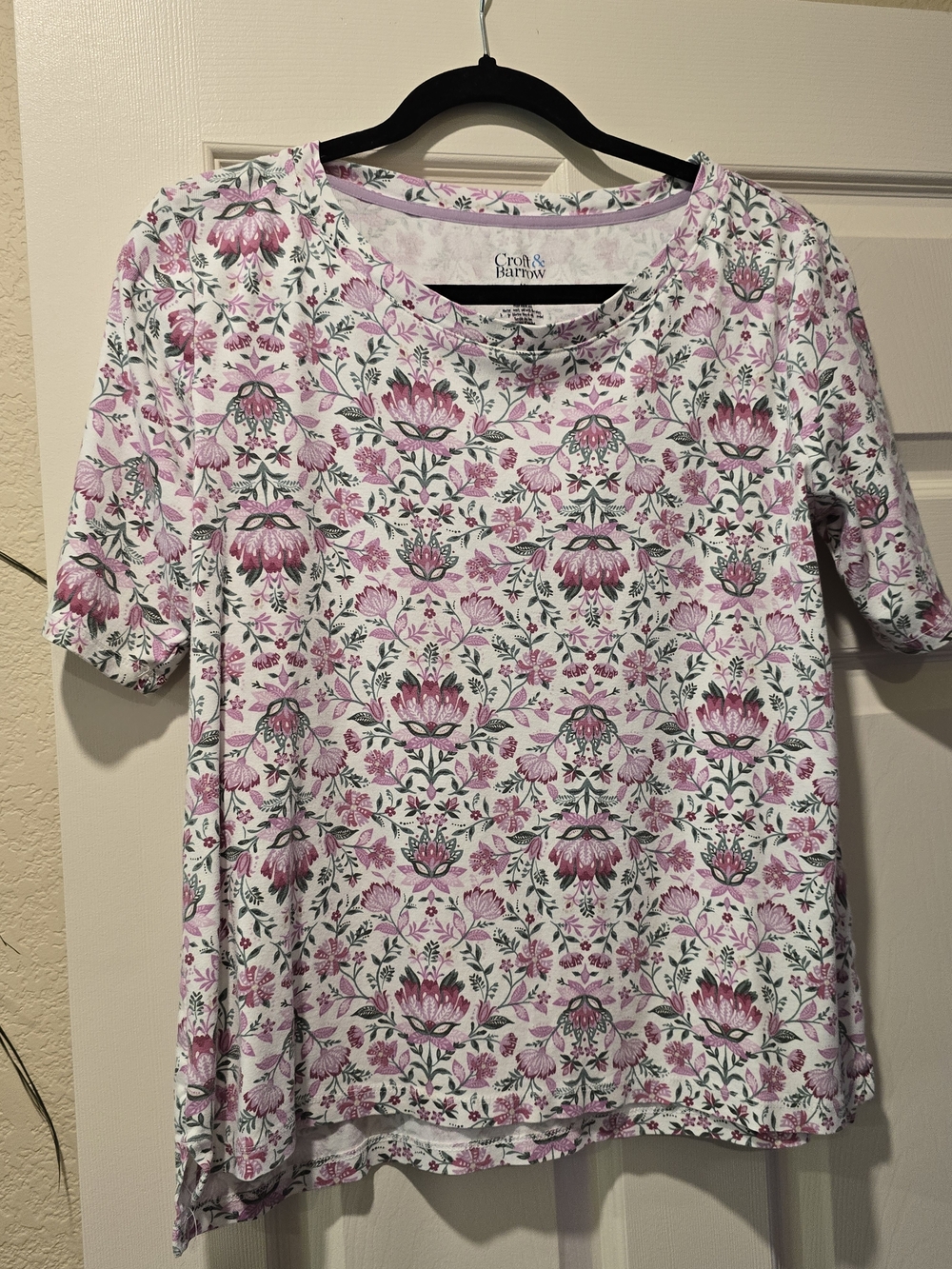Croft & Barrow White Tee with Pink Floral Pattern